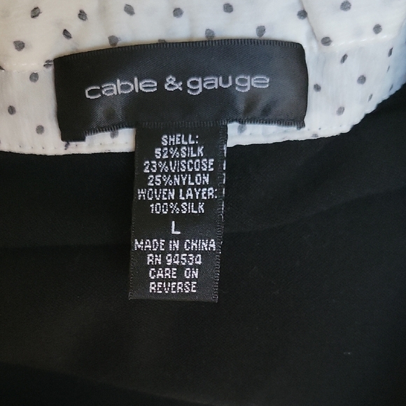 Cable & Gauge Black and White Silk Blend V-neck Sweater With Faux Shirt - Picture 5 of 6